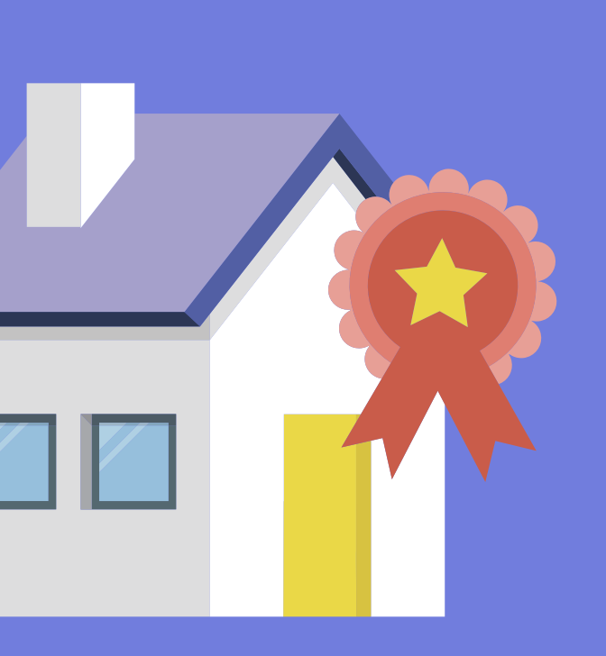 House with a quality award rosette — Housing quality illustration