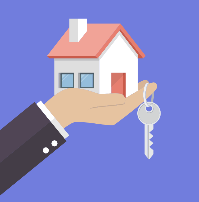 Hand holding a house and key — Value for money illustration