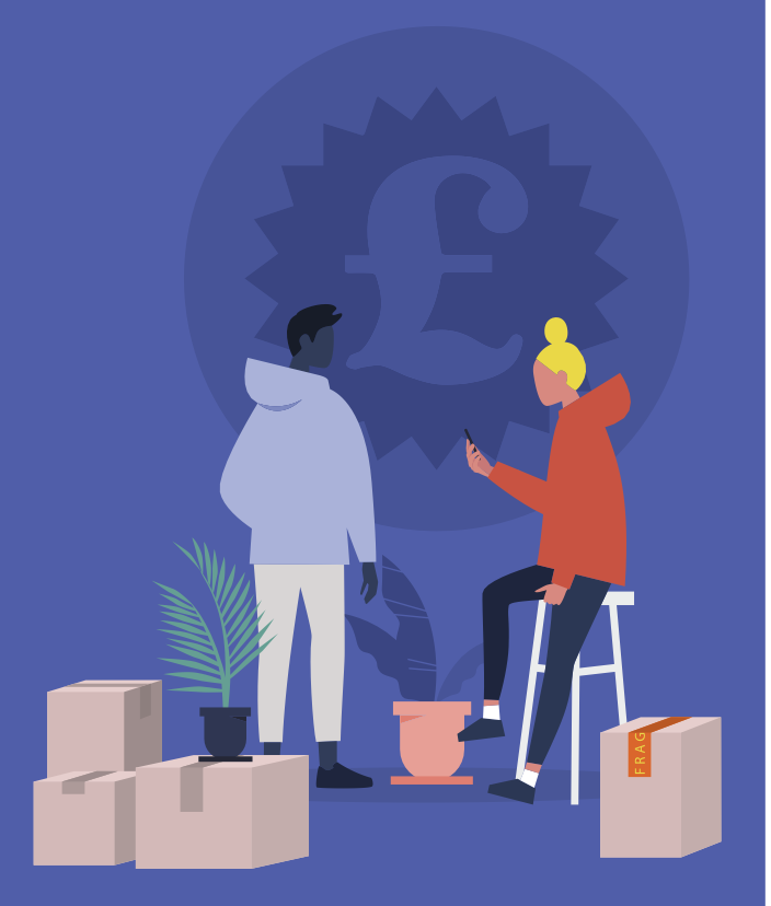 Two people with moving boxes discussing value for money