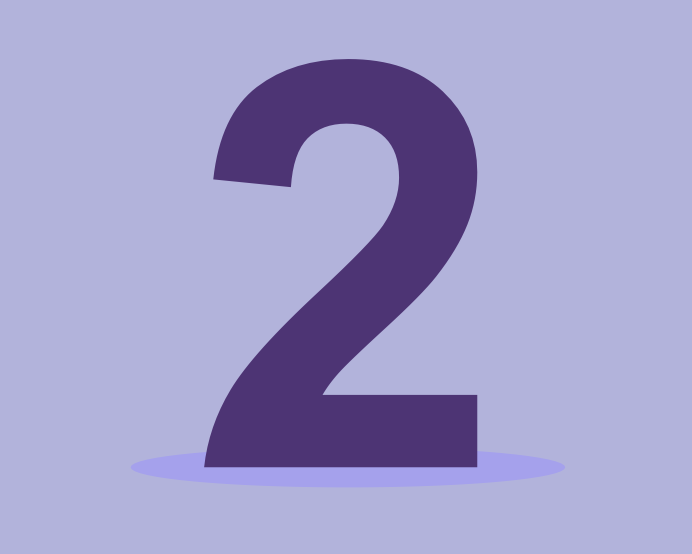 Large purple numeral 2 on a lavender background