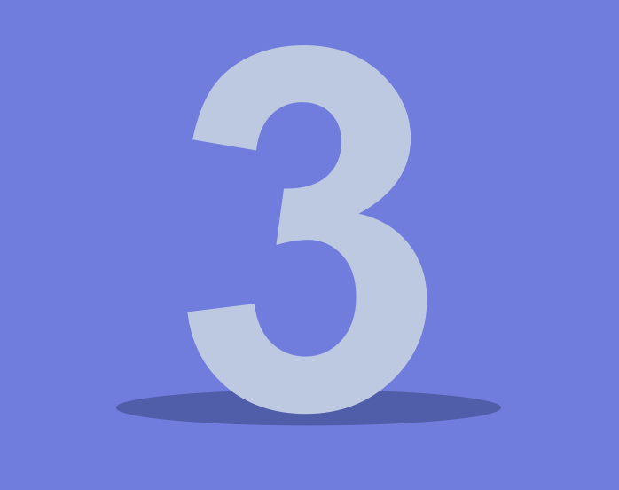 Large light-blue numeral 3 on a blue background
