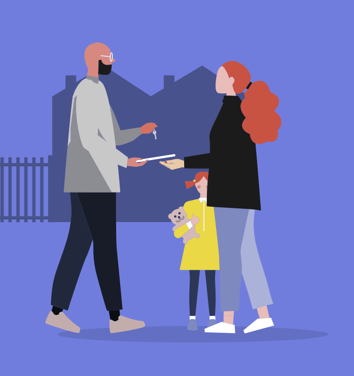 Social landlord handing keys to a family